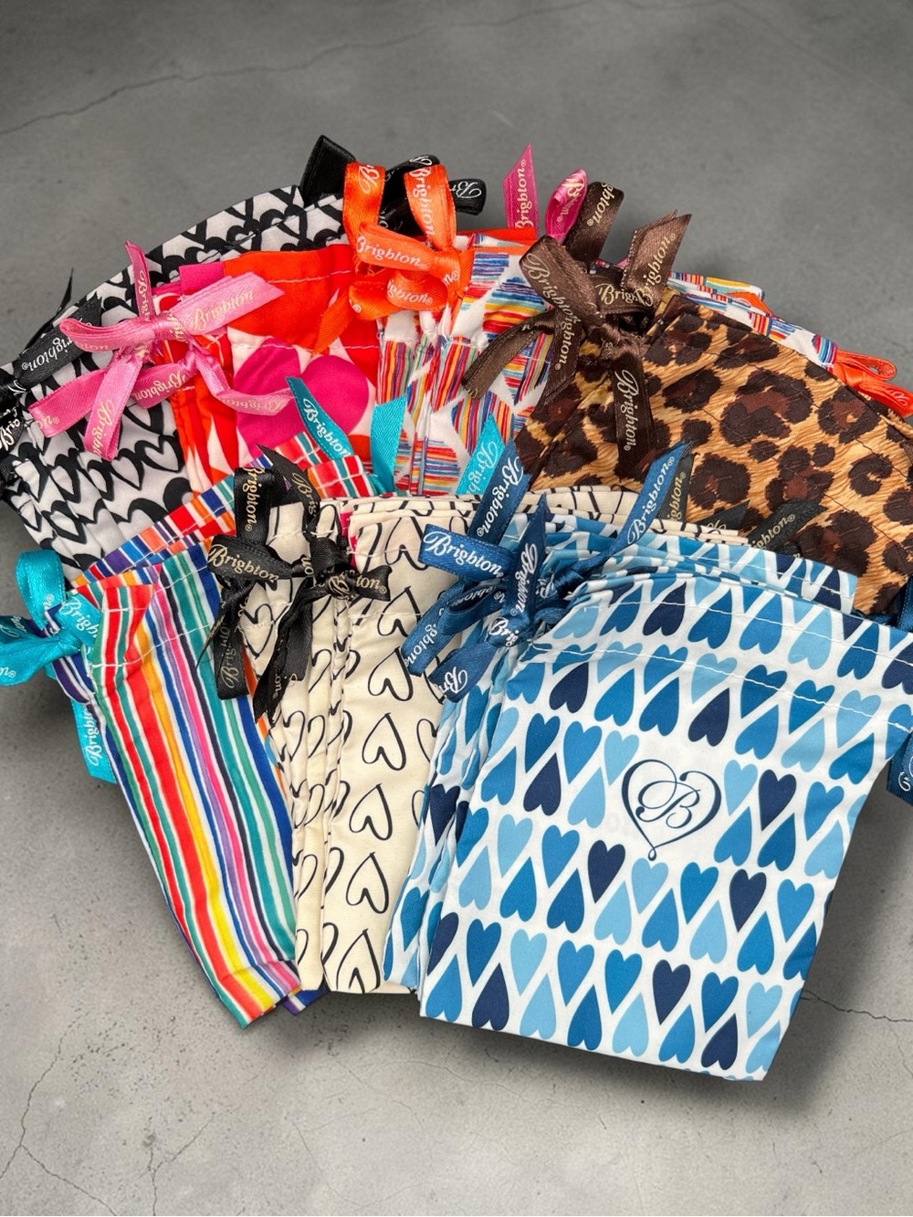 6 set Brighton Multi-Color Assorted Drawstring Dust Pouches